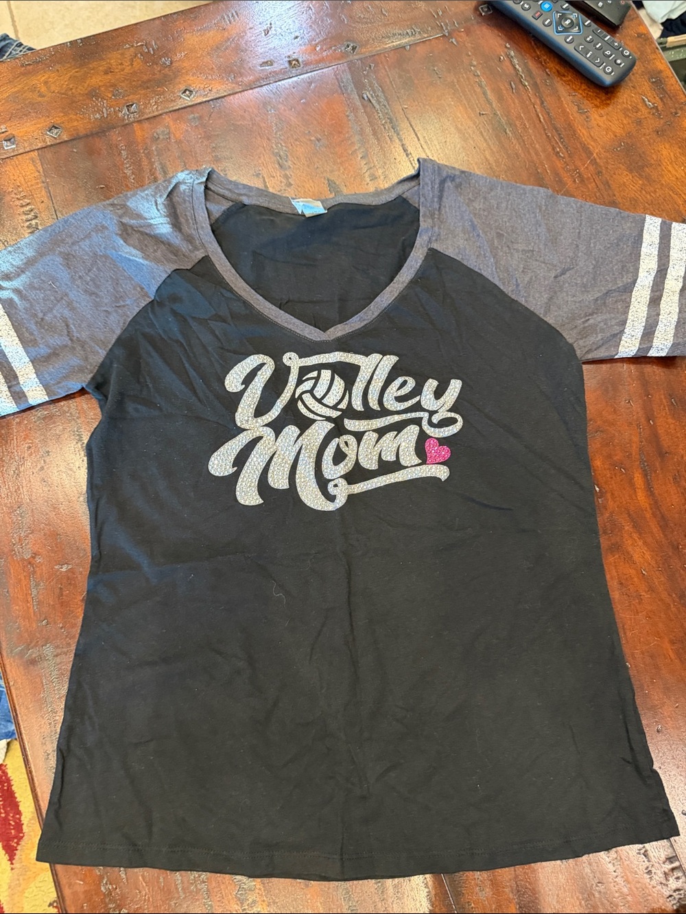District Black and Gray 'Volley Mom' Short Sleeve Raglan Tee